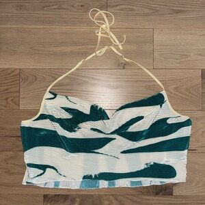 Green & White Wavy Halter Top